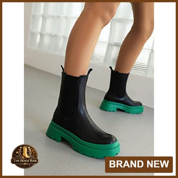 Women's Chelsea Ankle Boots Platform Chunky Pull On Booties Mid-Calf - Picture 6 of 8